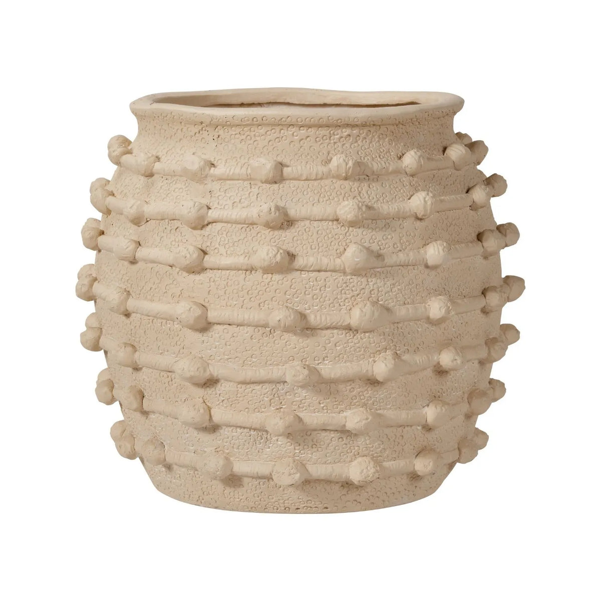 Large Cream Bobbled Fibrestone Planter with Rolled Rim & Raised Textured Detail – Decorative Indoor Plant Pot 39x42x42cm front view showing cream finish and raised bobble bands | Click Style