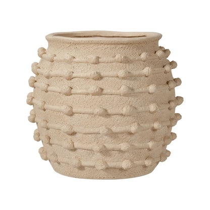 Large Cream Bobbled Fibrestone Planter with Rolled Rim & Raised Textured Detail – Decorative Indoor Plant Pot 39x42x42cm front view showing cream finish and raised bobble bands | Click Style