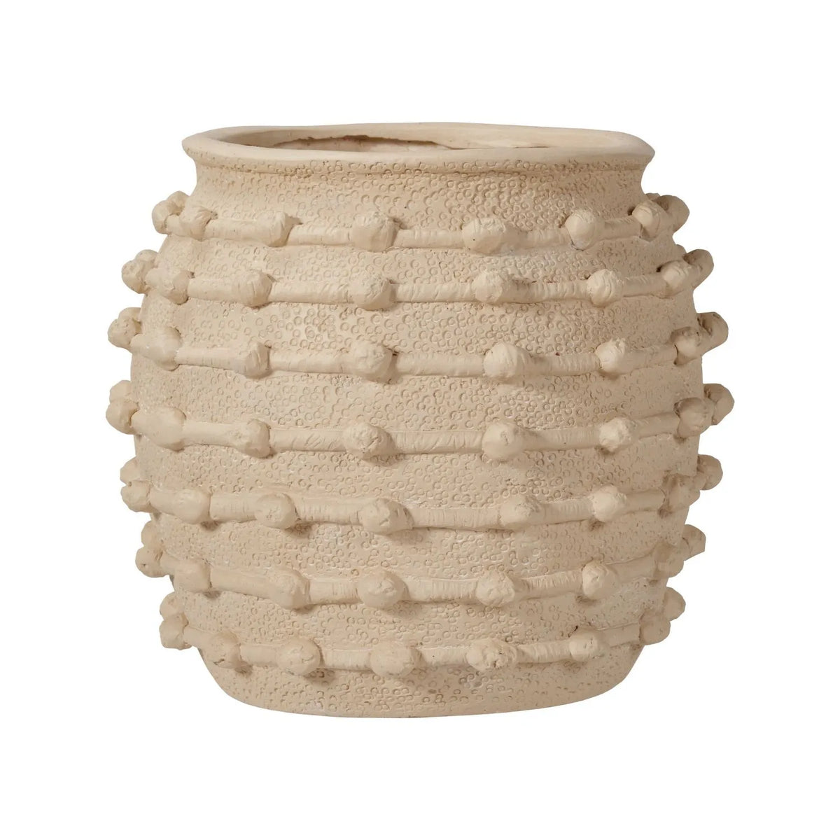 Large Cream Bobbled Fibrestone Planter with Rolled Rim & Raised Textured Detail – Decorative Indoor Plant Pot 39x42x42cm front view showing rounded body rolled rim and textured detailing | Click Style