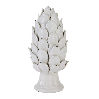 Large Cream Ceramic Artichoke Ornament on Pedestal Stand with Distressed Glaze – Decorative Centrepiece for Home Decor 36x19cm - Click Style