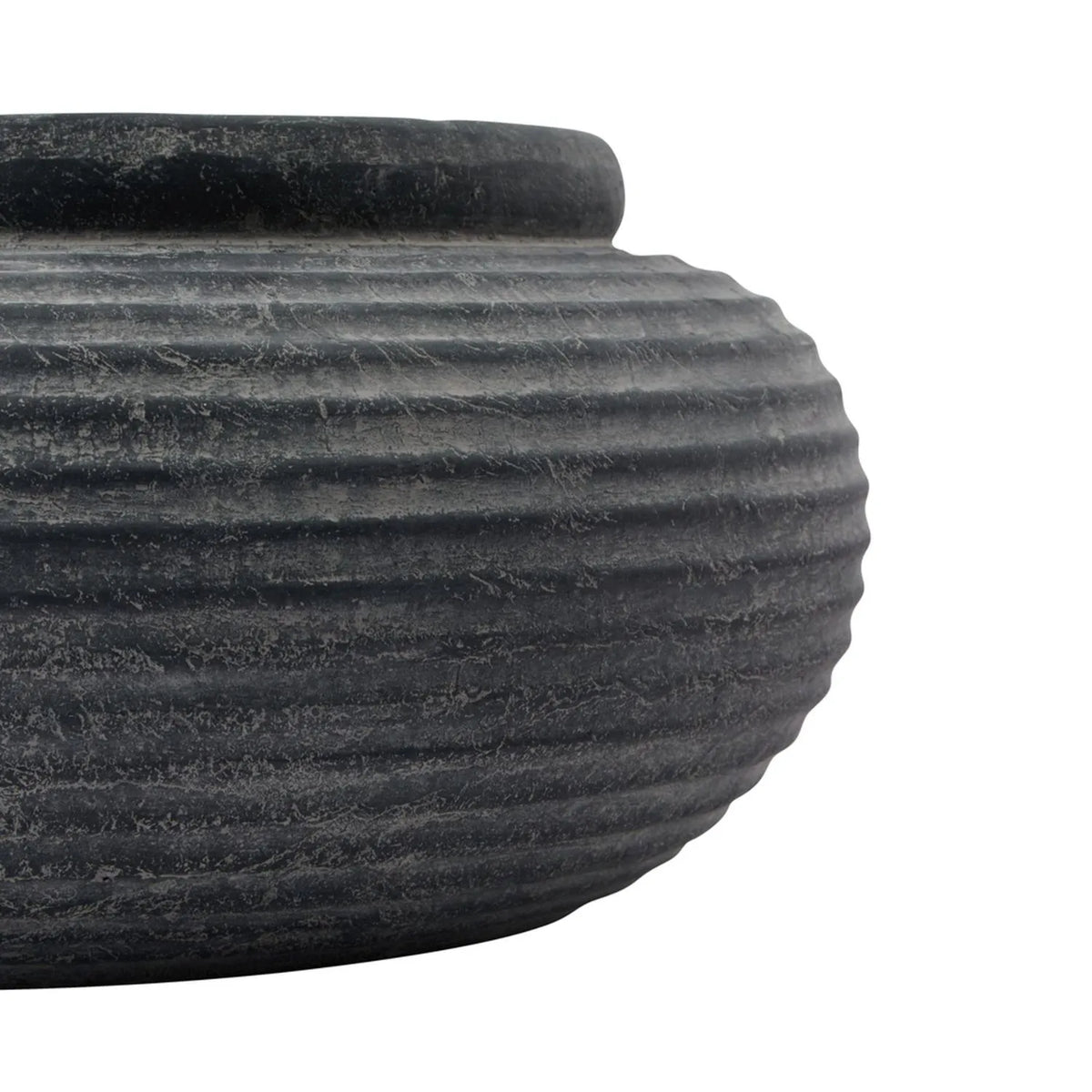 Textured Ribbed Ceramic Pot Large Dark Grey Ribbed Stone-Effect Bowl Planter with Textured Finish ...