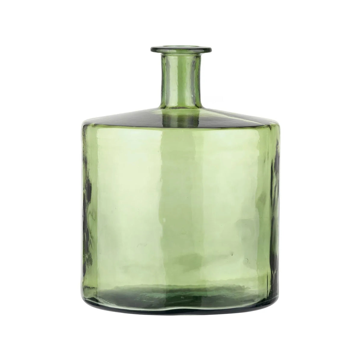 Large Forest Green Recycled Glass Bottle Vase with Narrow Neck – Wide Decorative Floor Vase 45x35x35cm – Front View Showing Broad Cylindrical Body Narrow Neck & Forest Green Glass | Click Style