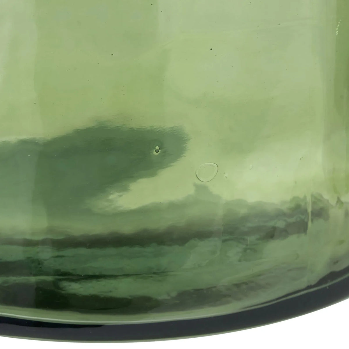 Large Forest Green Recycled Glass Bottle Vase with Narrow Neck – Wide Decorative Floor Vase 45x35x35cm – Close-Up of Thick Green Glass Base Bubbles & Natural Irregularities | Click Style