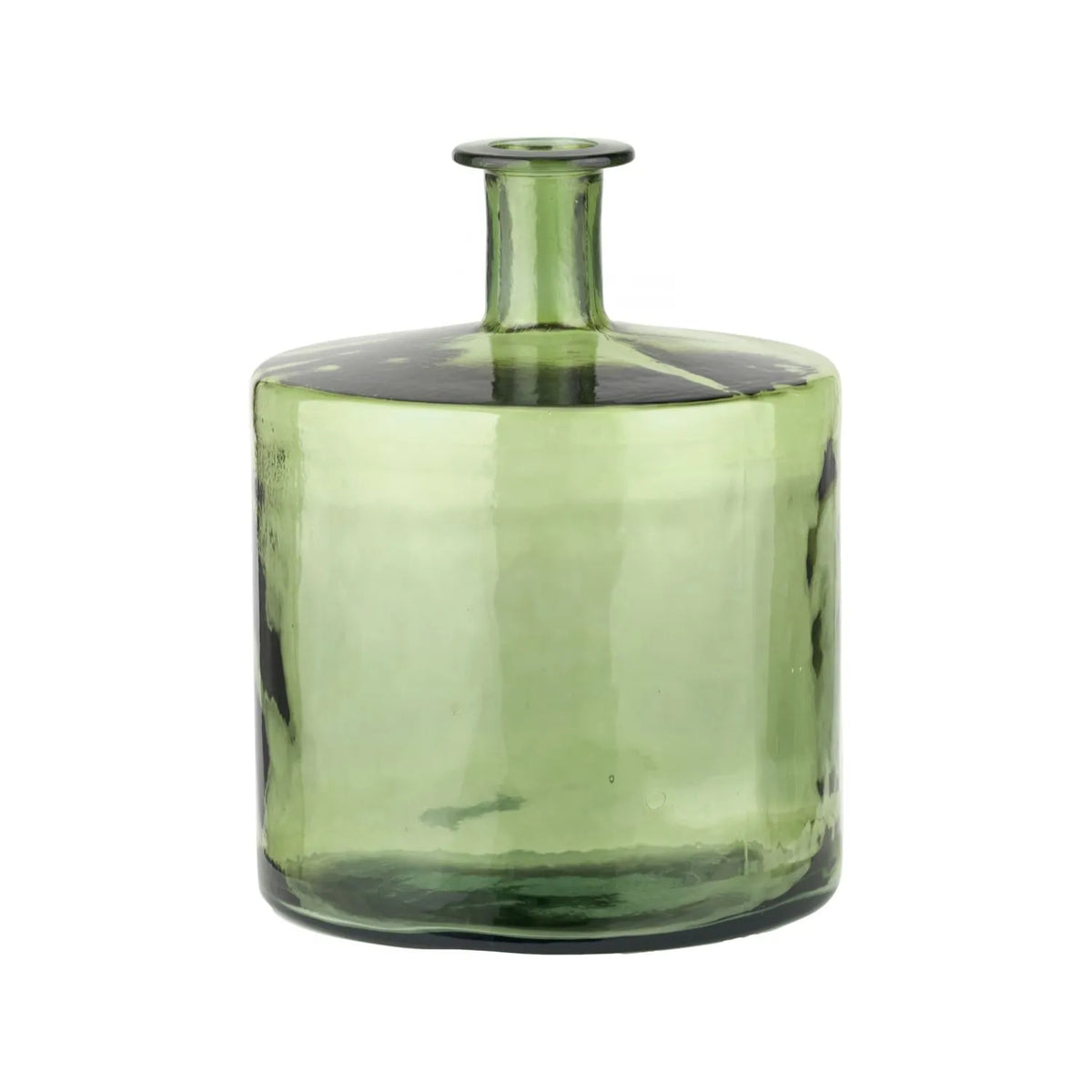 Large Forest Green Recycled Glass Bottle Vase with Narrow Neck – Wide Decorative Floor Vase 45x35x35cm – Full Product View Showing Wide Bottle Shape & Forest Green Recycled Glass | Click Style
