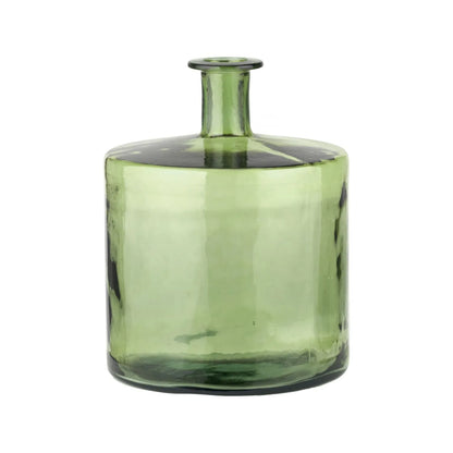 Large Forest Green Recycled Glass Bottle Vase with Narrow Neck – Wide Decorative Floor Vase 45x35x35cm – Full Product View Showing Wide Bottle Shape & Forest Green Recycled Glass | Click Style