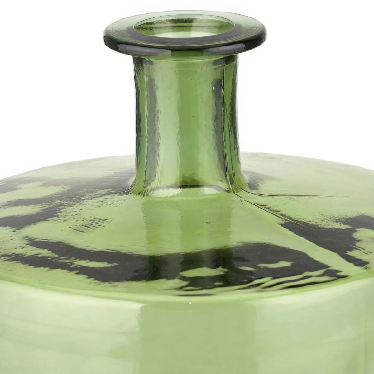 Large Forest Green Recycled Glass Bottle Vase with Narrow Neck – Wide Decorative Floor Vase 45x35x35cm – Close-Up of Narrow Neck Thick Rolled Rim & Recycled Glass Shoulder | Click Style