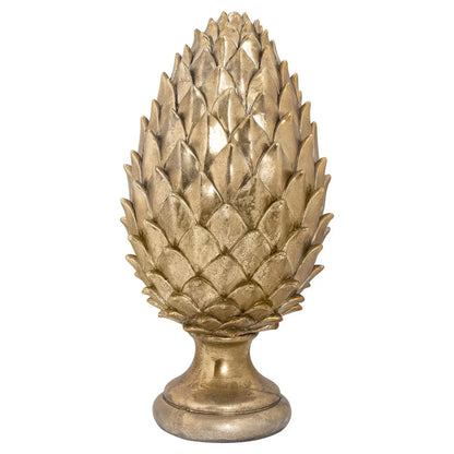 Large Gold Ceramic Pinecone Ornament on Pedestal Stand with Metallic Finish – Decorative Centrepiece for Home Decor 40x20cm - Click Style