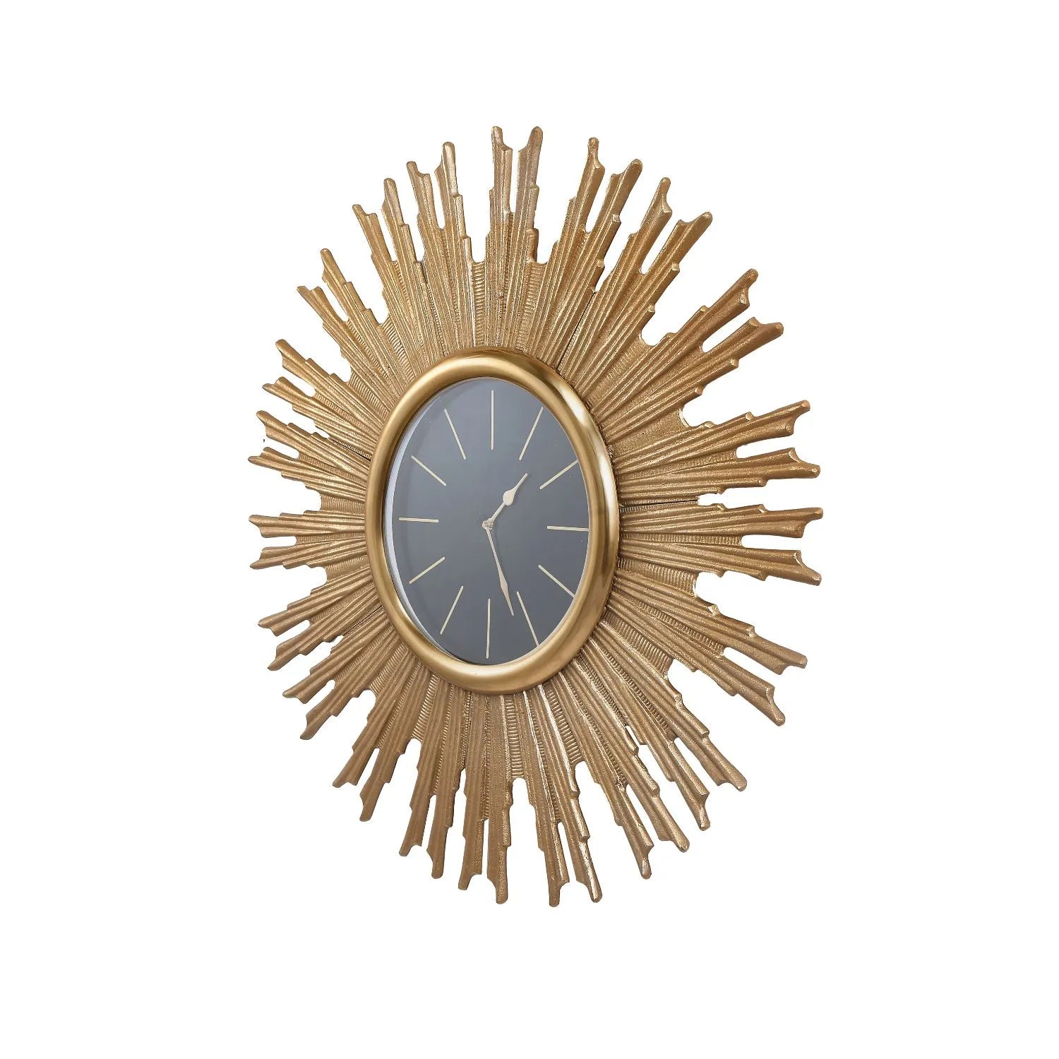 Large Gold Metal Sunburst Wall Clock with Black Face Gold Hands & Baton Markers 79.5x3cm - Click Style