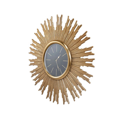 Large Gold Metal Sunburst Wall Clock with Black Face Gold Hands & Baton Markers 79.5x3cm - Click Style