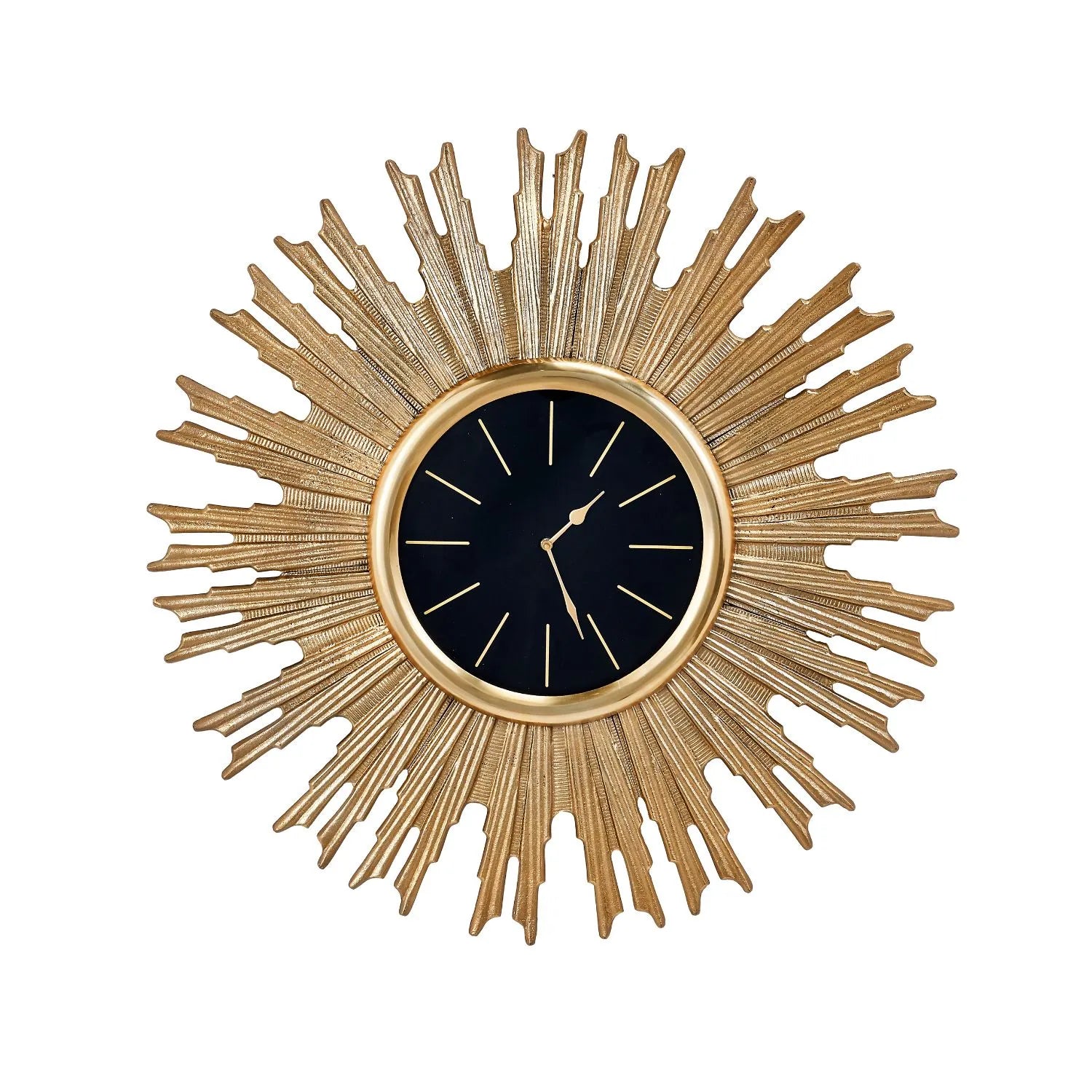 Large Gold Metal Sunburst Wall Clock with Black Face Gold Hands & Baton Markers 79.5x3cm - Click Style