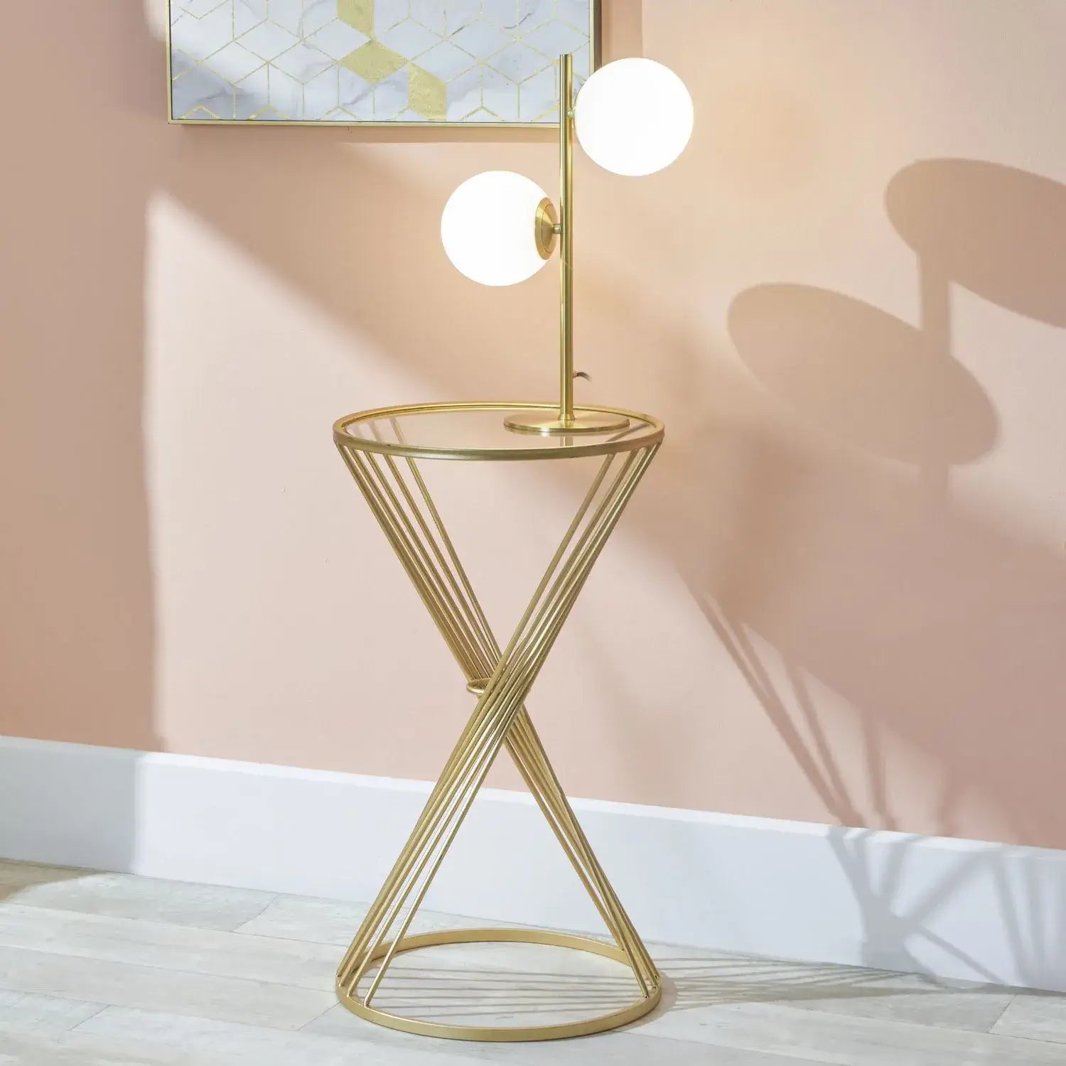 Large Gold Metal Wire Side Table with Glass Top – Modern Round Accent Table 70.5x40cm - Click Style