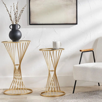 Large Gold Metal Wire Side Table with Glass Top – Modern Round Accent Table 70.5x40cm - Click Style