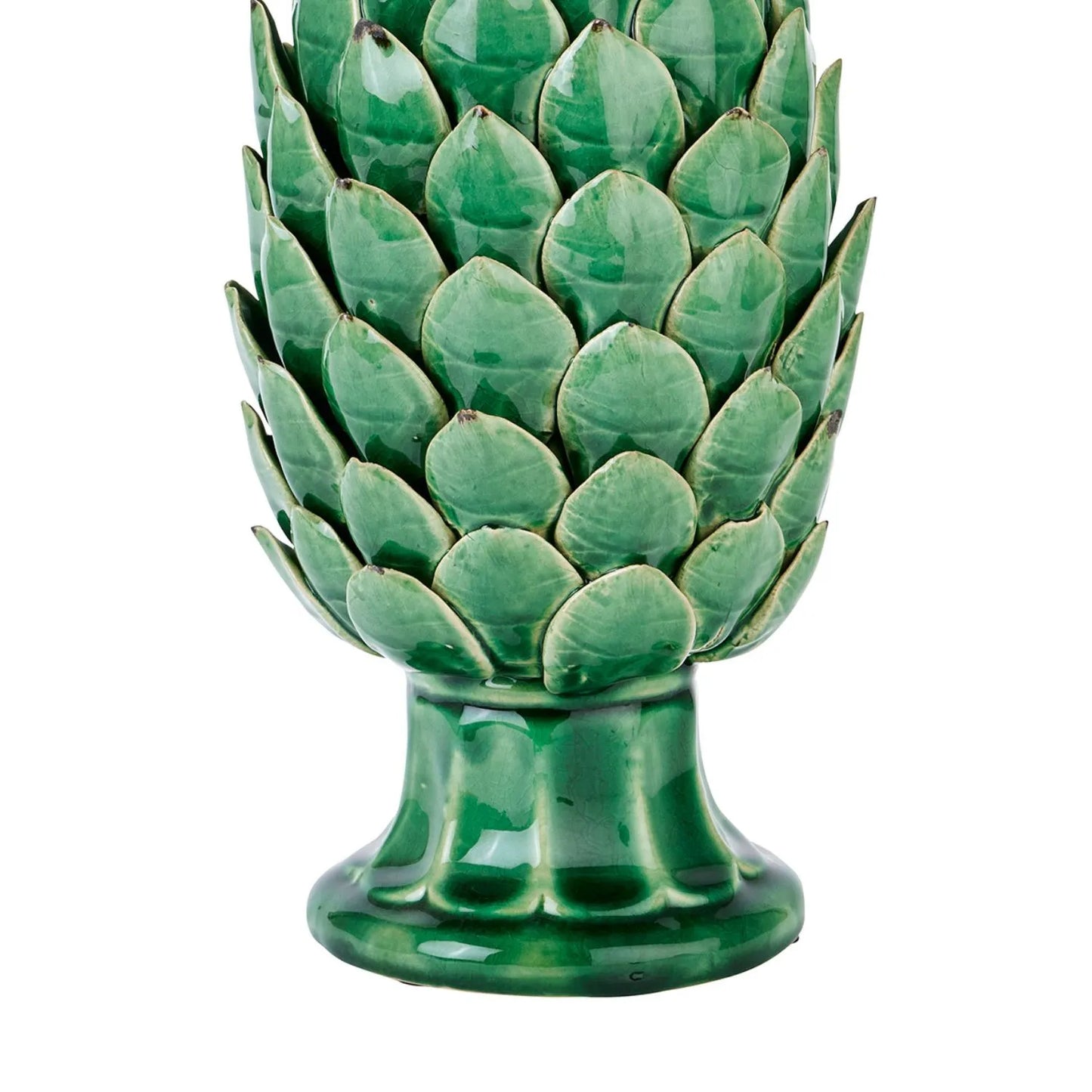 Large Green Ceramic Artichoke Ornament on Pedestal Stand with Distressed Glaze – Decorative Centrepiece for Home Decor 35x16cm - Click Style