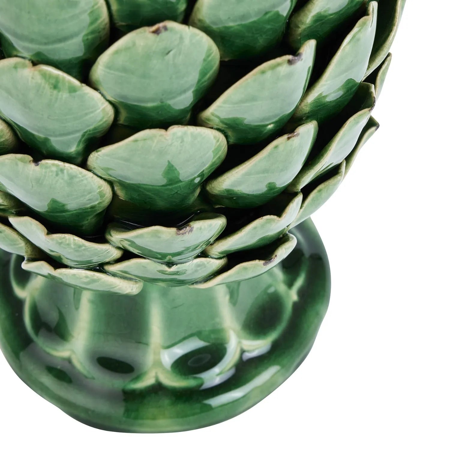 Large Green Ceramic Artichoke Ornament on Pedestal Stand with Distressed Glaze – Decorative Centrepiece for Home Decor 35x16cm - Click Style