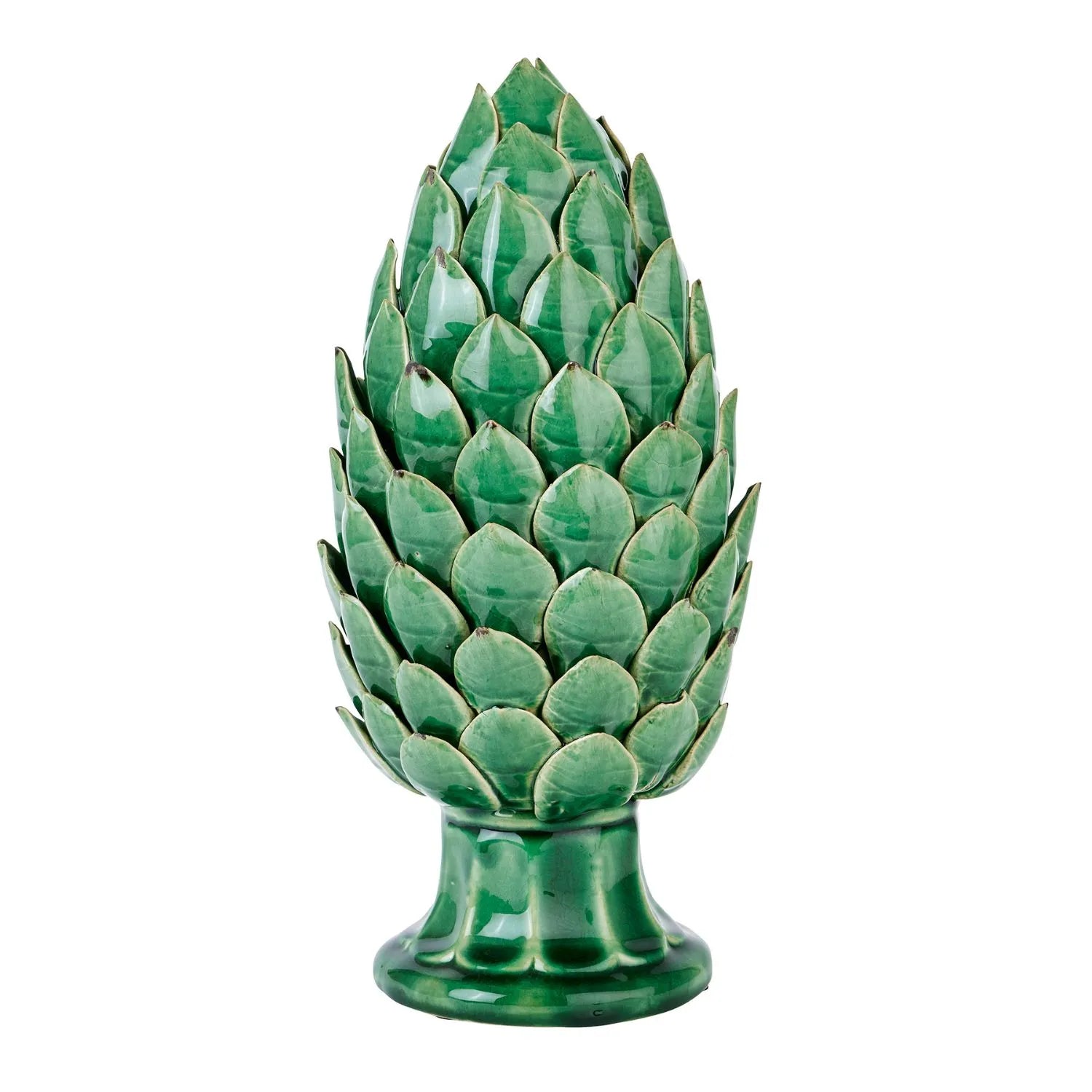 Large Green Ceramic Artichoke Ornament on Pedestal Stand with Distressed Glaze – Decorative Centrepiece for Home Decor 35x16cm - Click Style