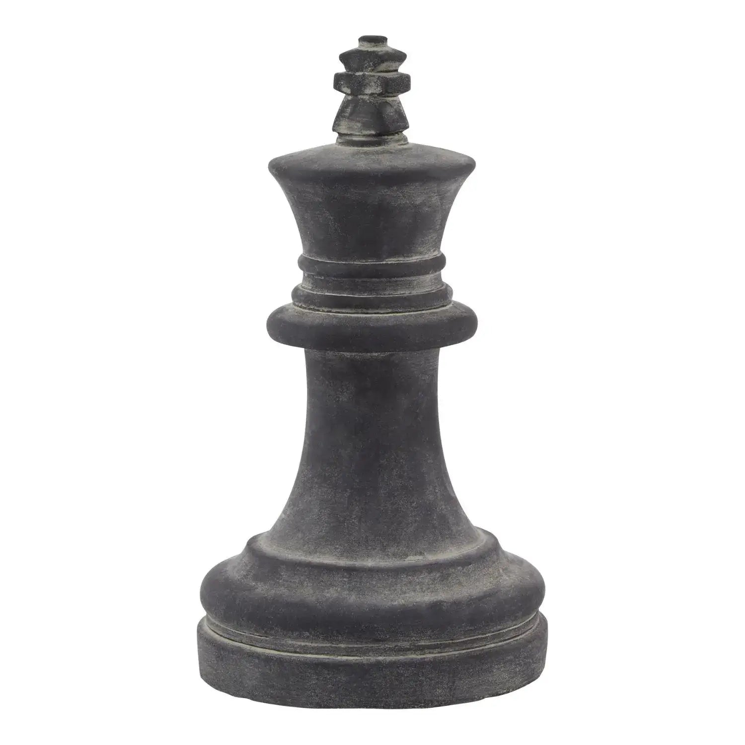 Large Grey Ceramic King Chess Piece Ornament – Weathered Stone-Effect Decorative Home Accent 28x16cm - Click Style