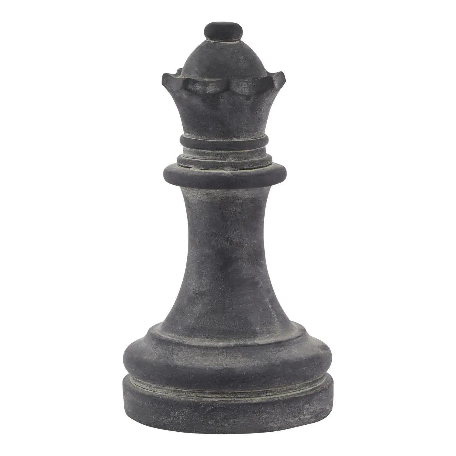 Large Grey Ceramic Queen Chess Piece Ornament – Weathered Stone-Effect Decorative Home Accent 29x16cm - Click Style