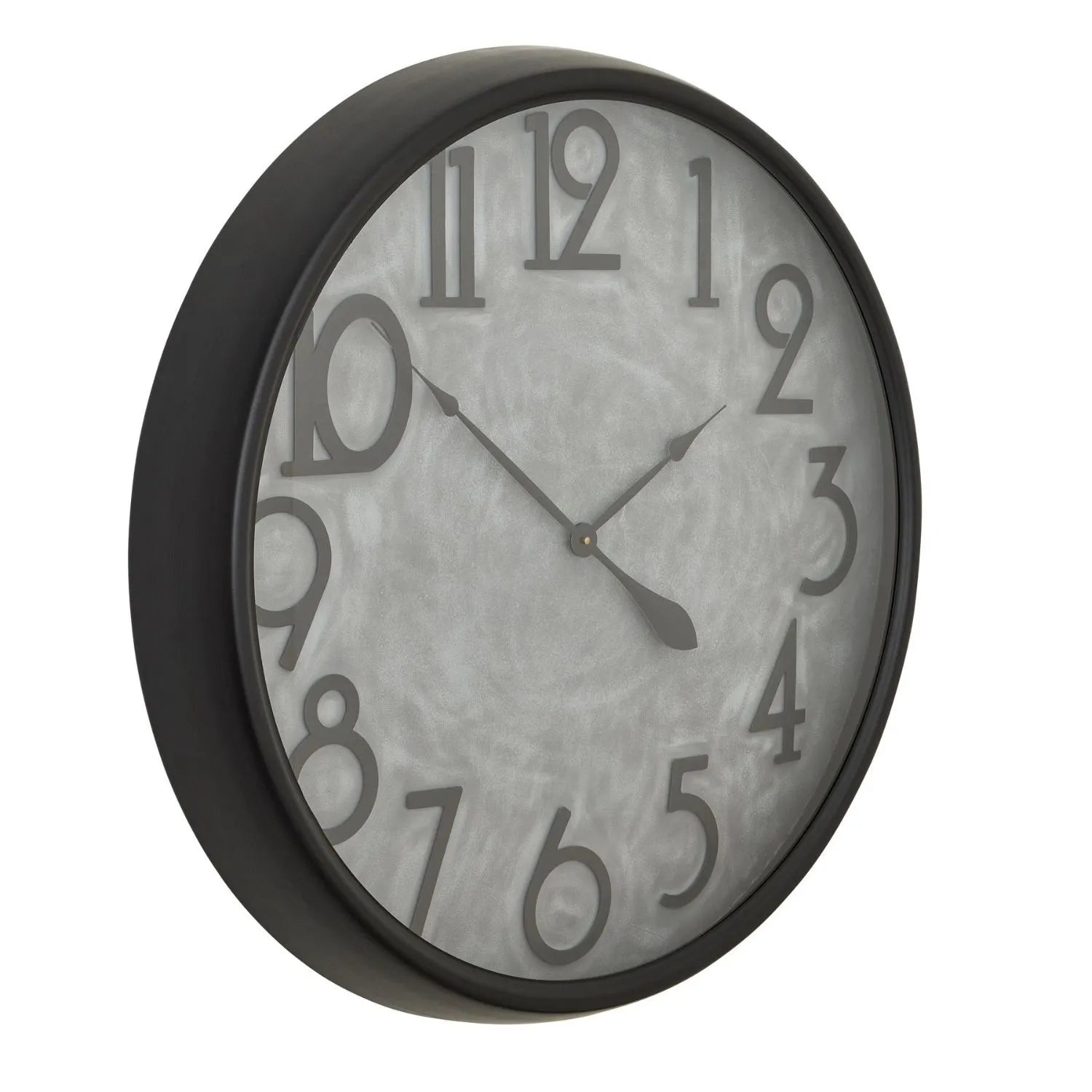 Large Grey Concrete-Effect Round Wall Clock with Black Arabic Numerals & Hands 80x10cm - Click Style