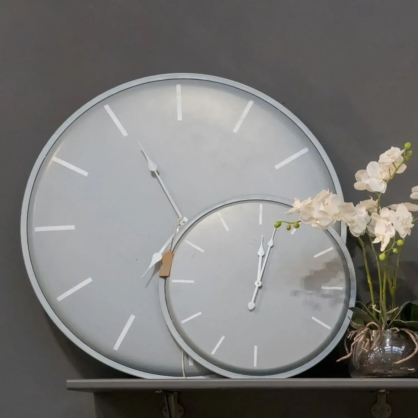 Large Grey Metal Round Wall Clock with White Baton Markers & Hands 80x80x5cm - Click Style