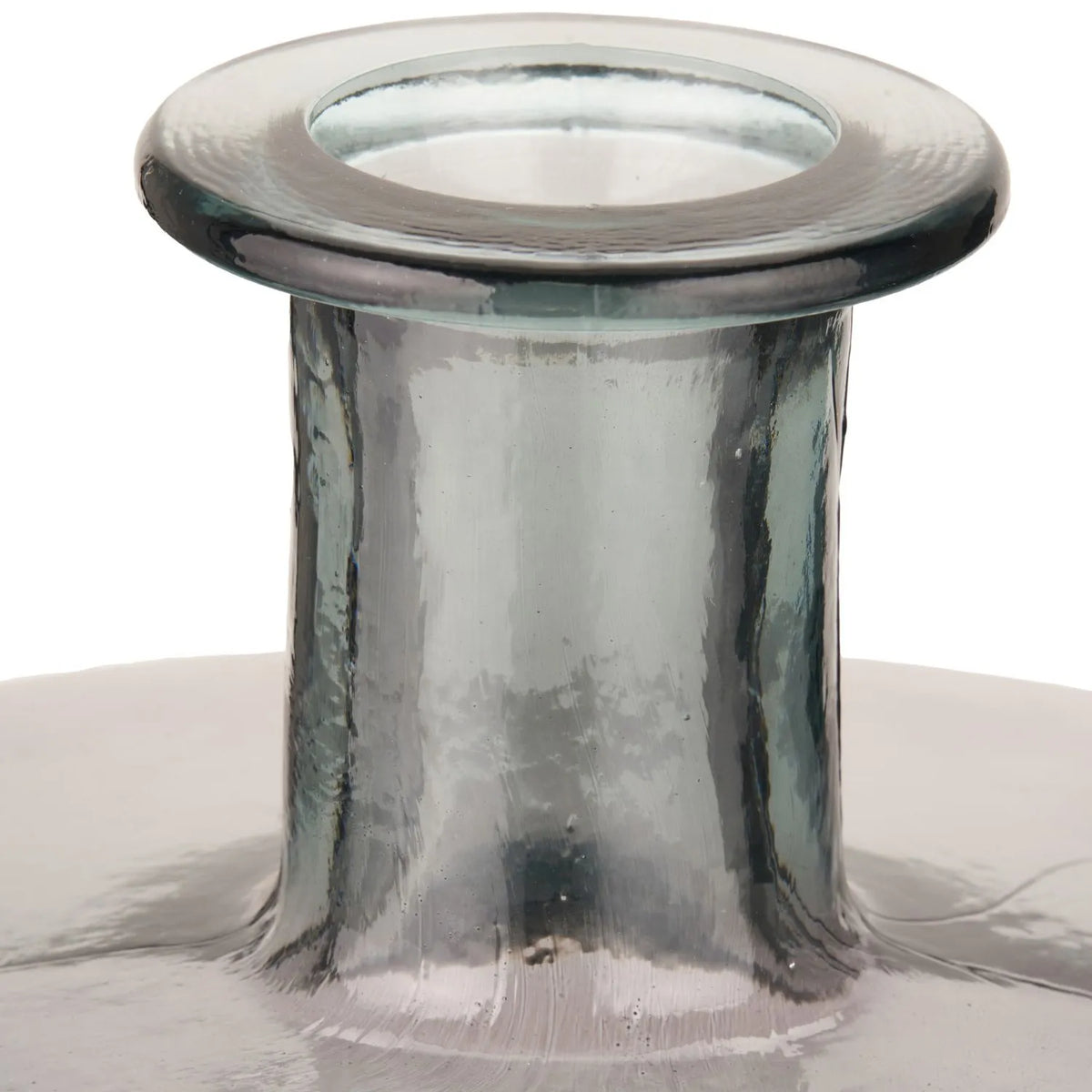 Large Grey Recycled Glass Bottle Vase with Narrow Neck – Wide Decorative Floor Vase 45x35x35cm – Close-Up of Narrow Neck & Thick Rolled Glass Rim | Click Style