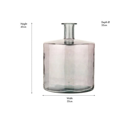 Large Grey Recycled Glass Bottle Vase with Narrow Neck – Wide Decorative Floor Vase 45x35x35cm – Dimensions Showing 45cm Height & 35cm Width and Depth | Click Style