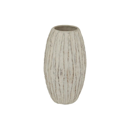 Large Grey & White Washed Ceramic Floor Standing Vase with Raised Vertical Ribbing – Tall Textured Decorative Vase 49x27x27cm – Full Product View Showing Elongated Rounded Shape | Click Style