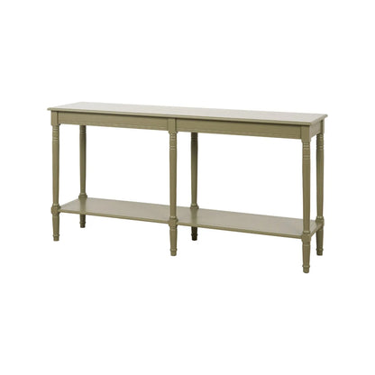 Large Khaki Olive Green Wooden Console Table with Shelf – Long 160cm Pine Hallway Console Table with Turned Legs & Lower Storage 80x160x40cm | Click Style