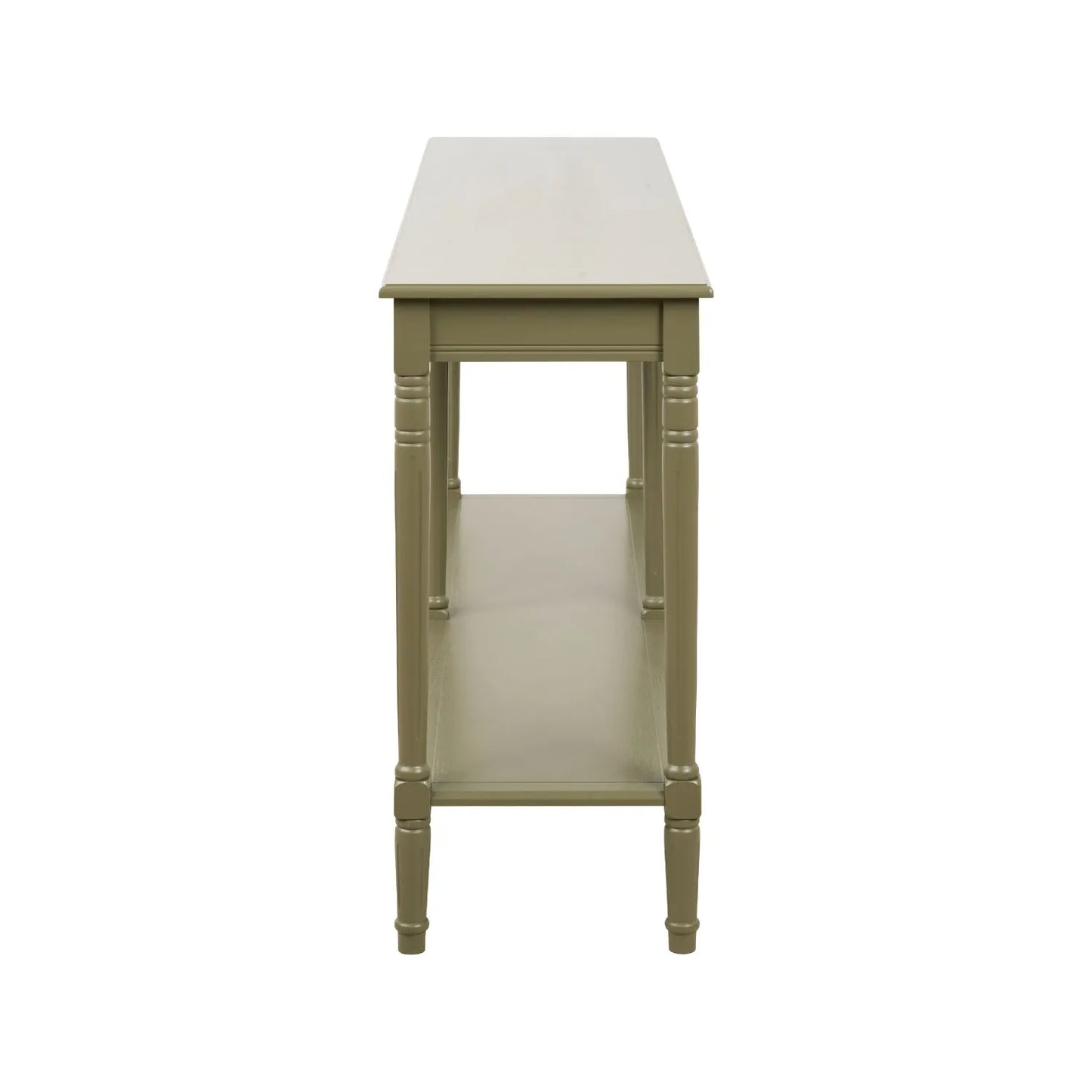 Large Khaki Olive Green Wooden Console Table with Shelf – Long 160cm Pine Hallway Console Table with Turned Legs & Lower Storage Side 80x160x40cm | Click Style