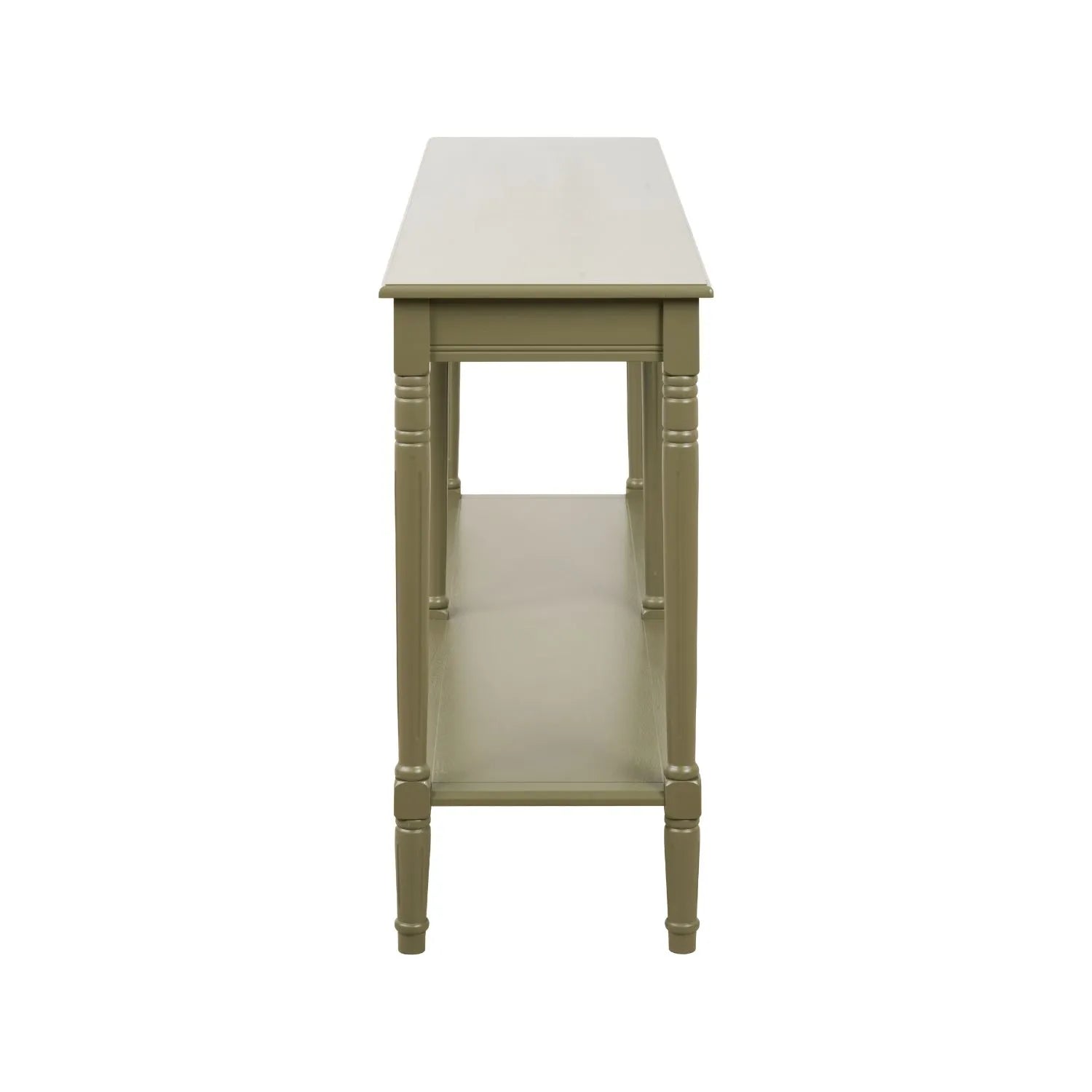 Large Khaki Olive Green Wooden Console Table with Shelf – Long 160cm Pine Hallway Console Table with Turned Legs & Lower Storage Side 80x160x40cm | Click Style