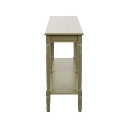 Large Khaki Olive Green Wooden Console Table with Shelf – Long 160cm Pine Hallway Console Table with Turned Legs & Lower Storage Side 80x160x40cm | Click Style