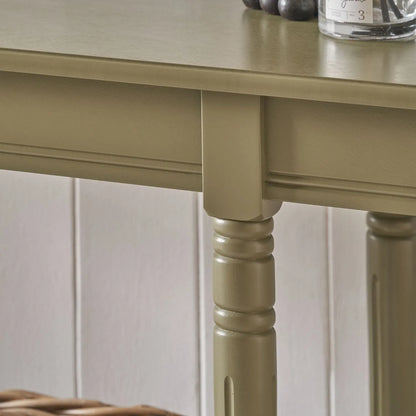 Large Khaki Olive Green Wooden Console Table with Shelf – Long 160cm Pine Hallway Console Table with Turned Legs & Lower Storage 80x160x40cm | Click Style