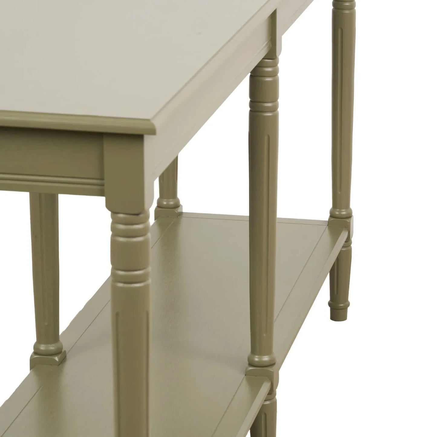 Large Khaki Olive Green Wooden Console Table with Shelf – Long 160cm Pine Hallway Console Table with Turned Legs & Lower Storage 80x160x40cm | Click Style