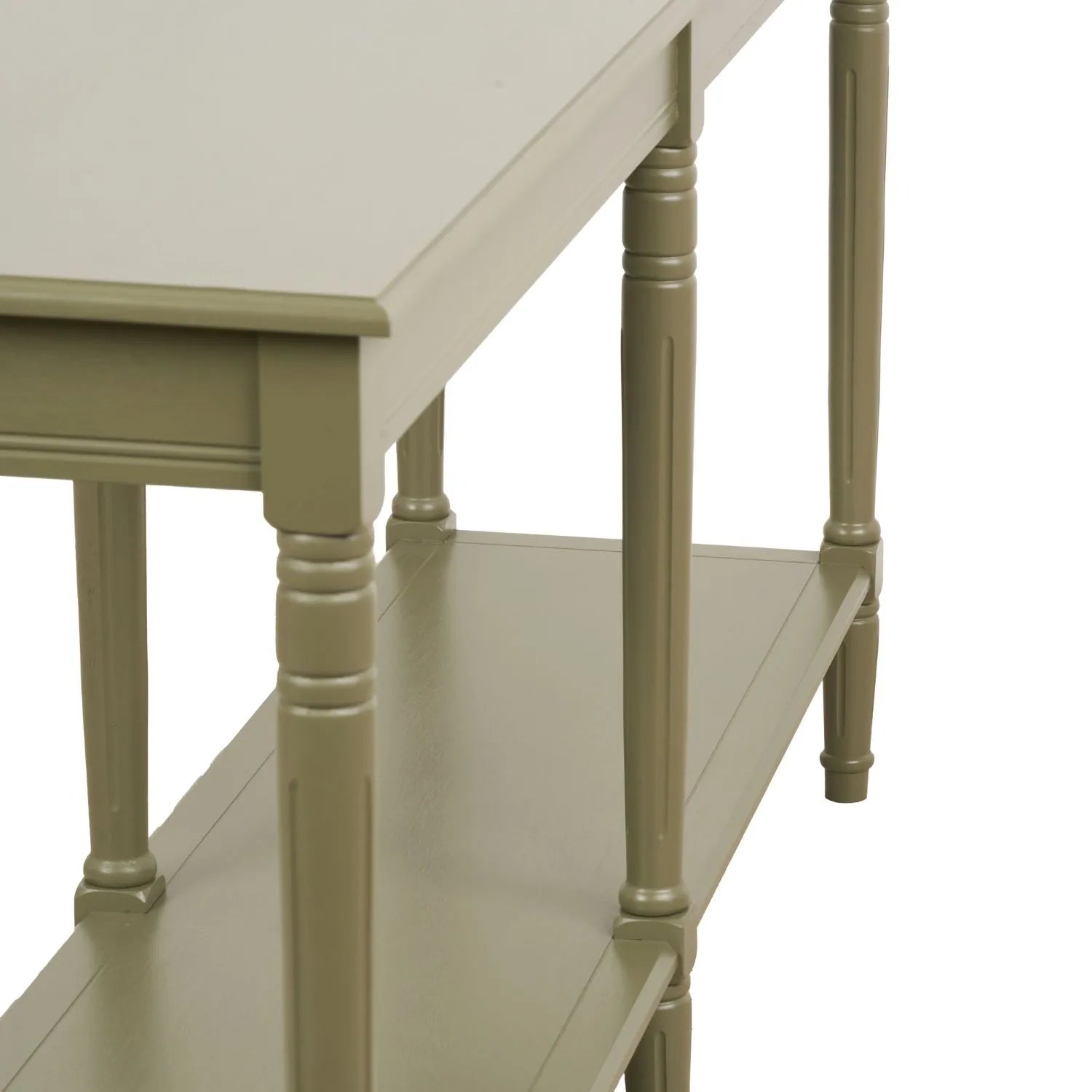 Large Khaki Olive Green Wooden Console Table with Shelf – Long 160cm Pine Hallway Console Table with Turned Legs & Lower Storage 80x160x40cm | Click Style