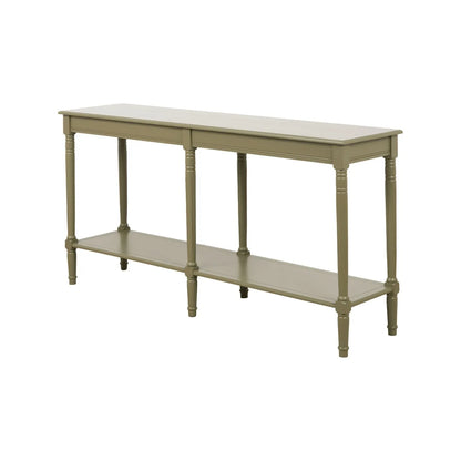 Large Khaki Olive Green Wooden Console Table with Shelf – Long 160cm Pine Hallway Console Table with Turned Legs & Lower Storage 80x160x40cm | Click Style