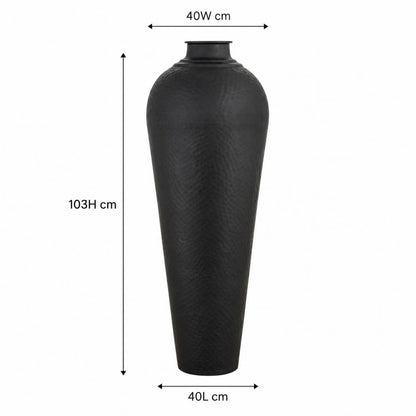 Large Matt Black Hammered Metal Floor Standing Vase with Removable Lid – Tall Tapered Decorative Vase 103x40x40cm – Dimensions Diagram | Click Style