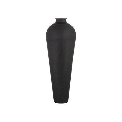 Large Matt Black Hammered Metal Floor Standing Vase with Removable Lid – Tall Tapered Decorative Vase 103x40x40cm – Full Product View Showing Tall Tapered Shape | Click Style