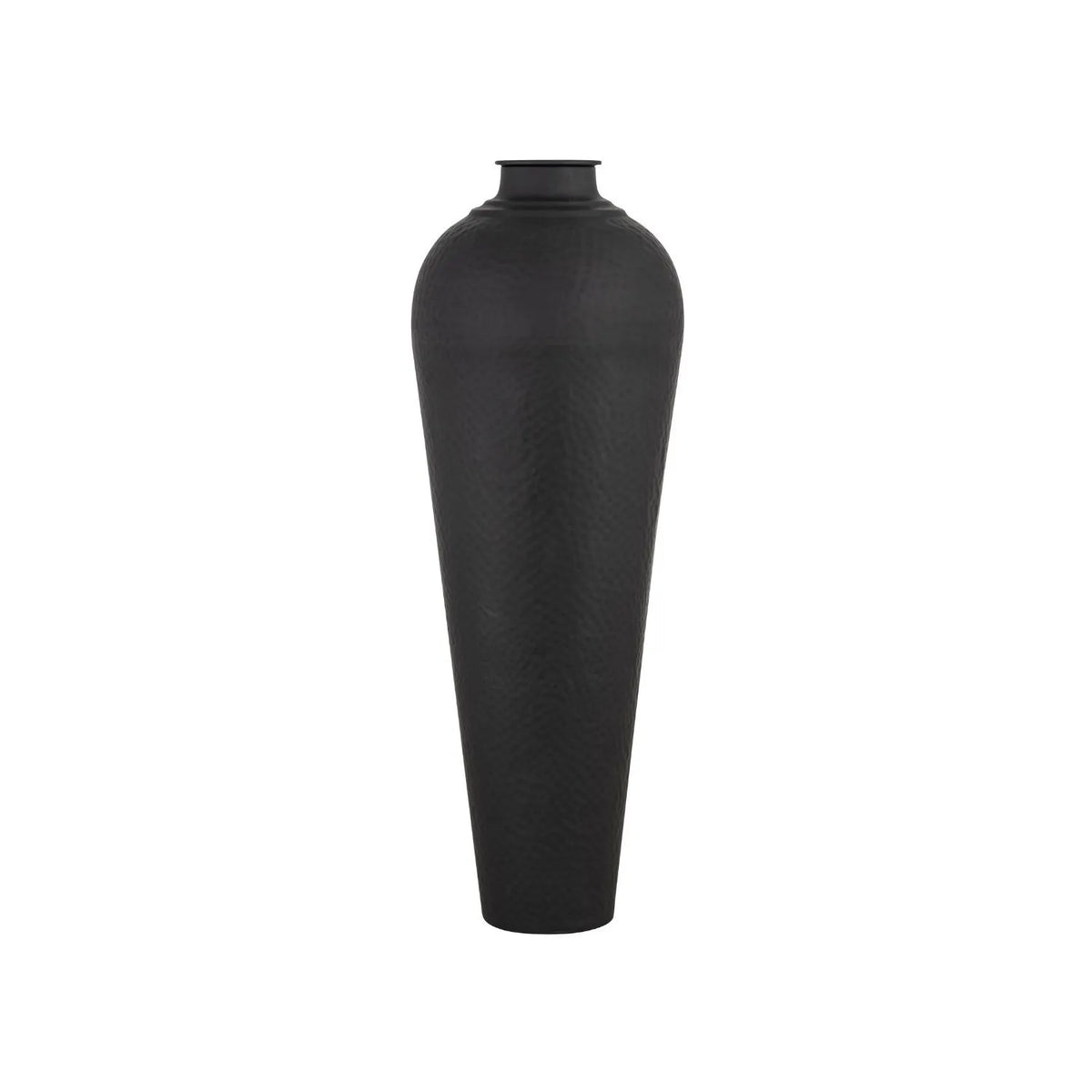 Large Matt Black Hammered Metal Floor Standing Vase with Removable Lid – Tall Tapered Decorative Vase 103x40x40cm – Full Front Product View | Click Style