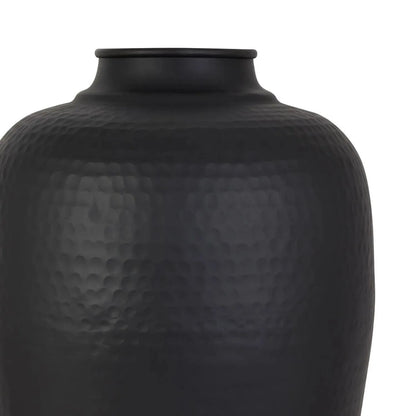 Large Matt Black Hammered Metal Floor Standing Vase with Removable Lid – Tall Tapered Decorative Vase 103x40x40cm – Hammered Texture & Neck Detail Close-Up | Click Style