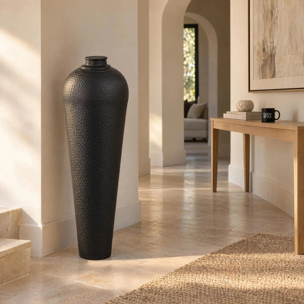 Large Matt Black Hammered Metal Floor Standing Vase... – Architectural Hallway Lifestyle | Click Style