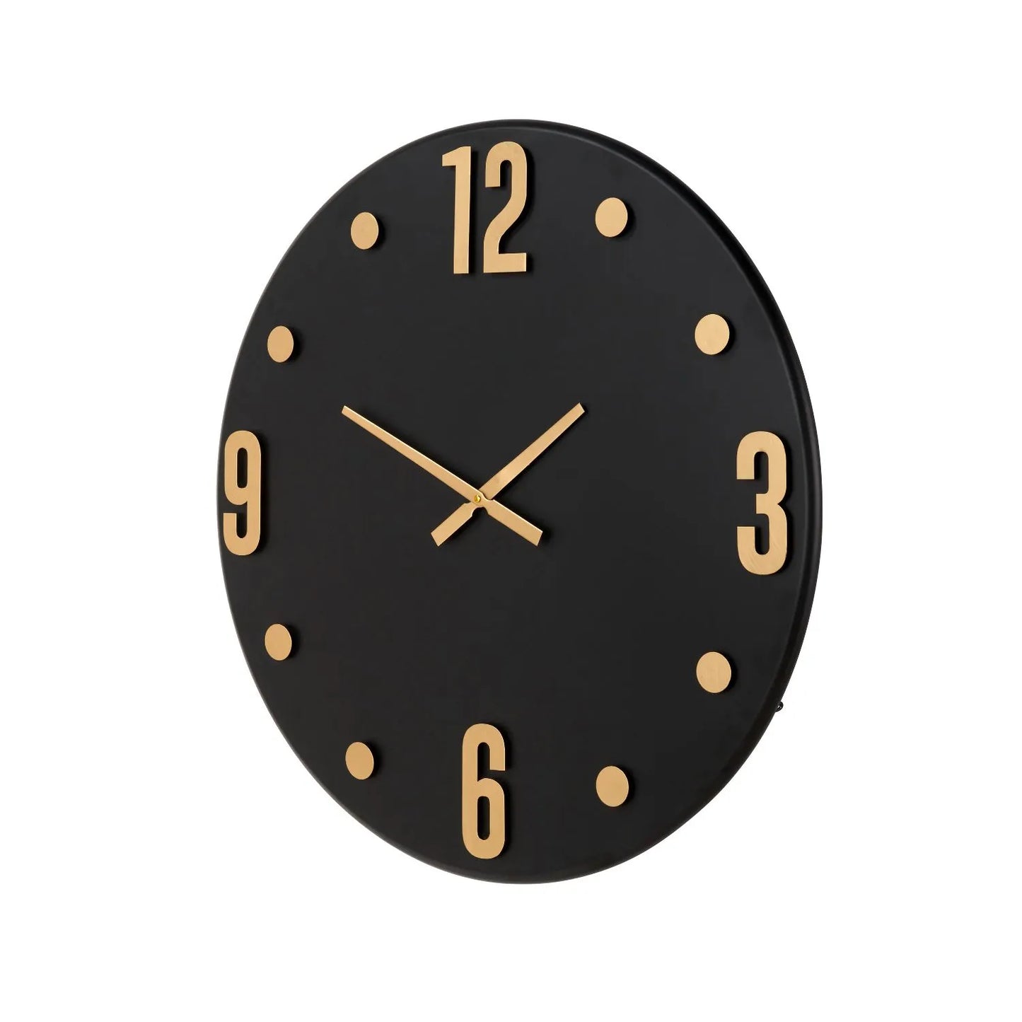 Large Matt-Black Round Retro Metal Wall Clock with Gold Hands & Arabic Numerals 80x4cm - Click Style