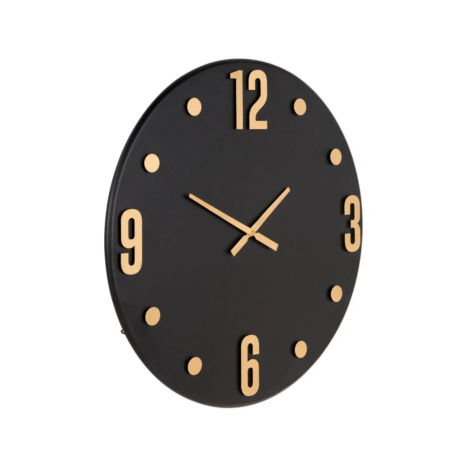 Large Matt Black Round Retro Metal Wall Clock with Gold Hands & Arabic Numerals 80x4cm - Click Style