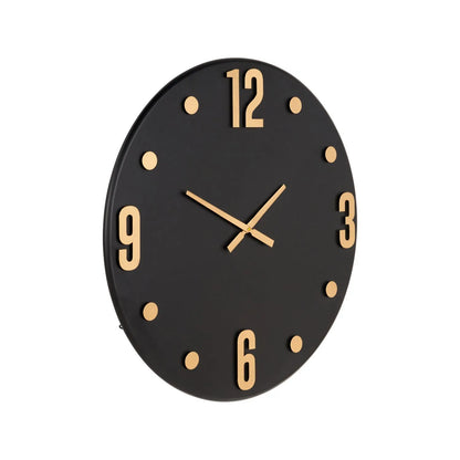 Large Matt Black Round Retro Metal Wall Clock with Gold Hands & Arabic Numerals 80x4cm - Click Style