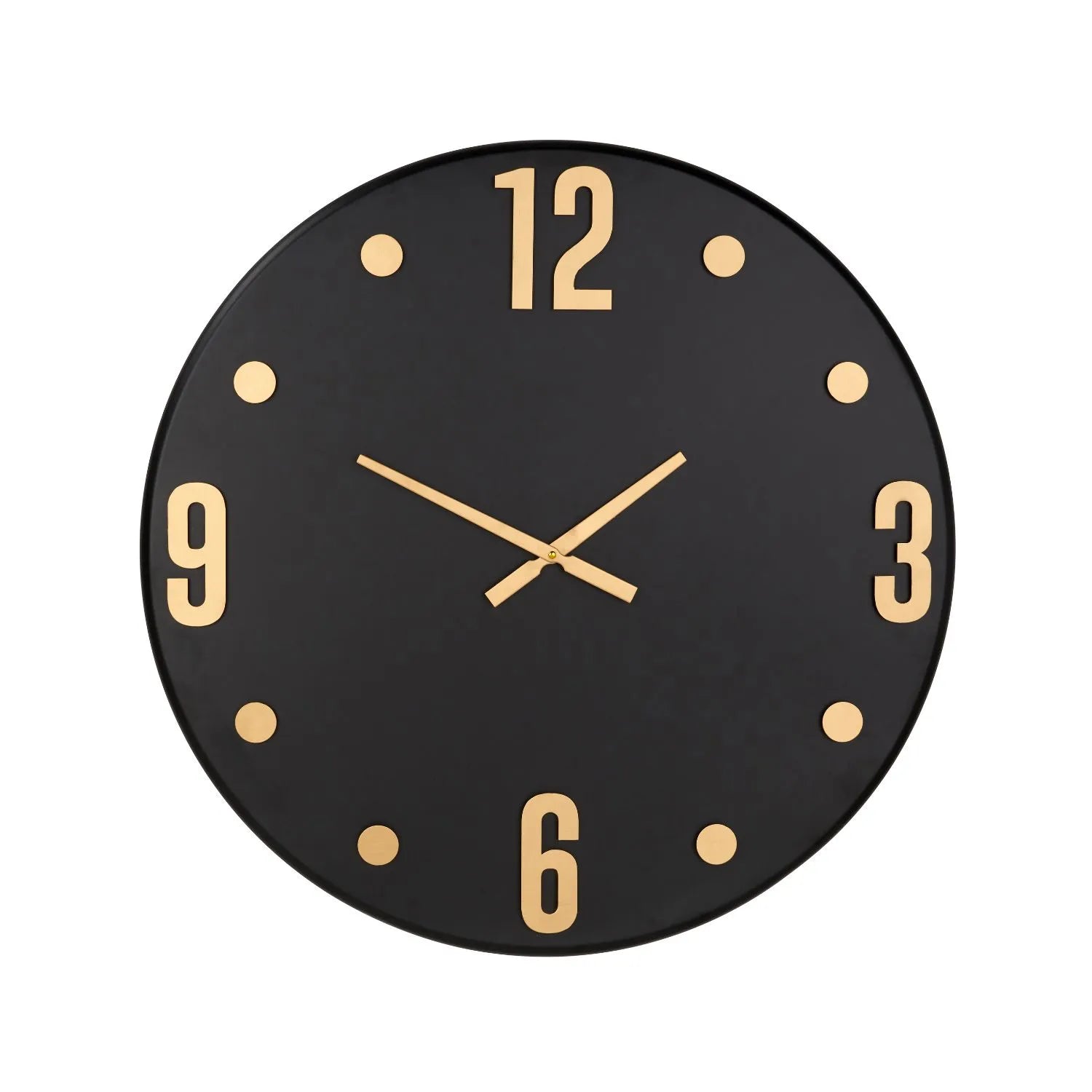 Large Matt-Black Round Retro Metal Wall Clock with Gold Hands & Arabic Numerals 80x4cm - Click Style