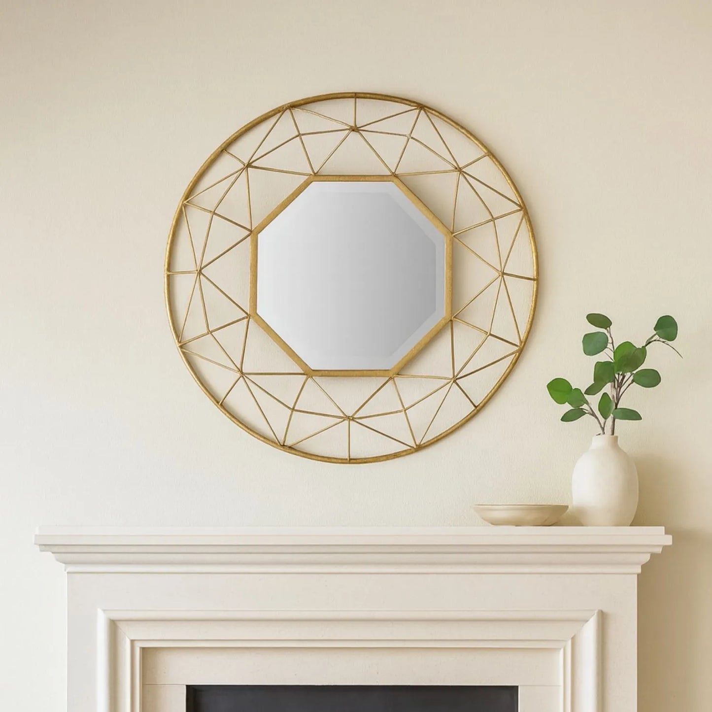 Large Modern Round 3D Geometric Gold Wall Mirror 88.5x8cm | Click Style