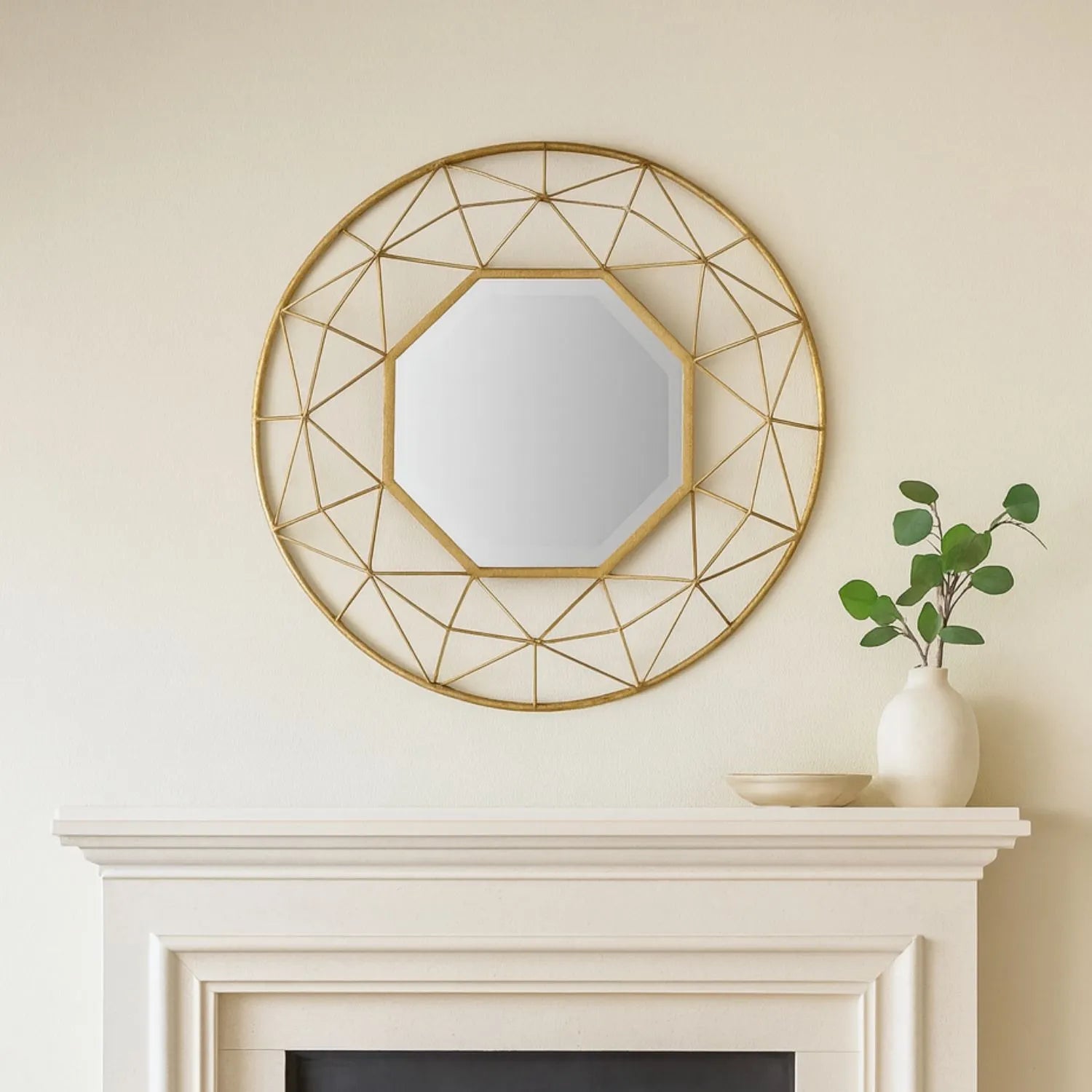 Large Modern Round 3D Geometric Gold Wall Mirror 88.5x8cm | Click Style
