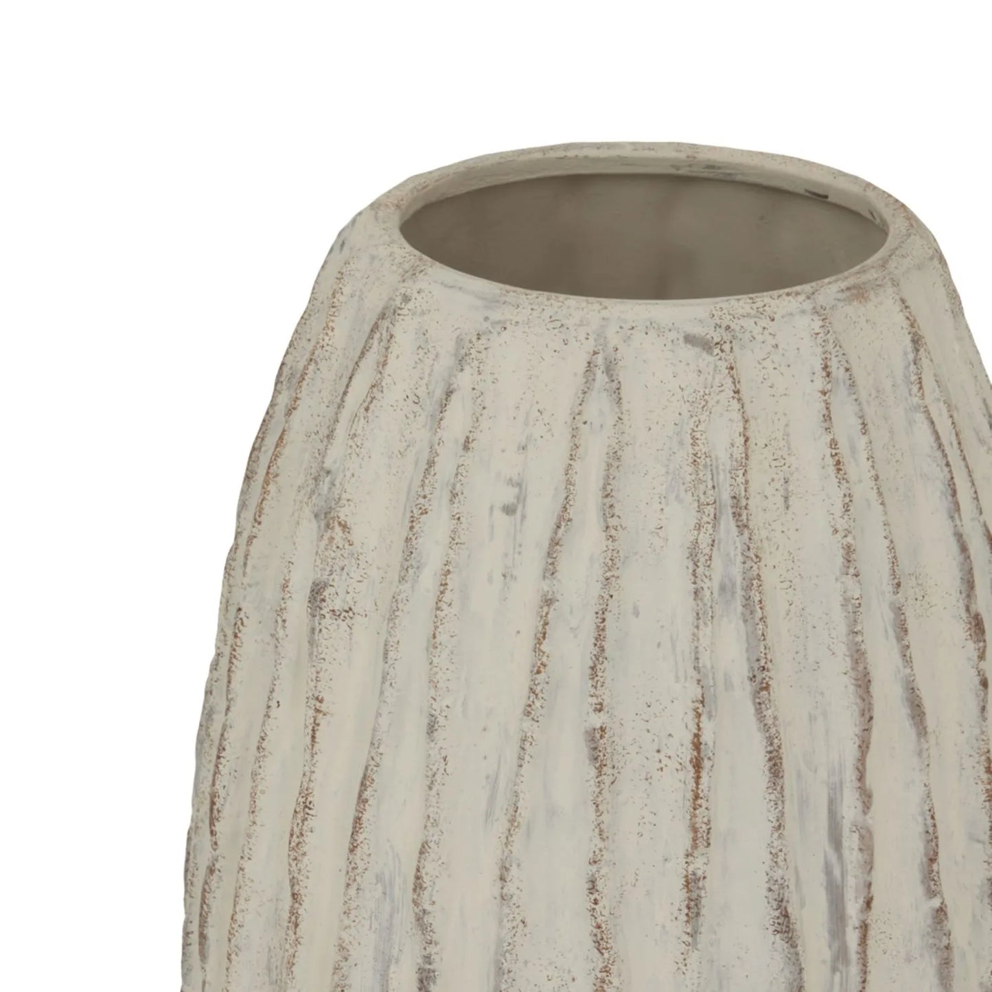Large Neutral Grey & White-Washed Textured Ceramic Vase with Carved Vertical Detailing – Tall Decorative Floor Standing Vase 49x27x27cm | Click Style