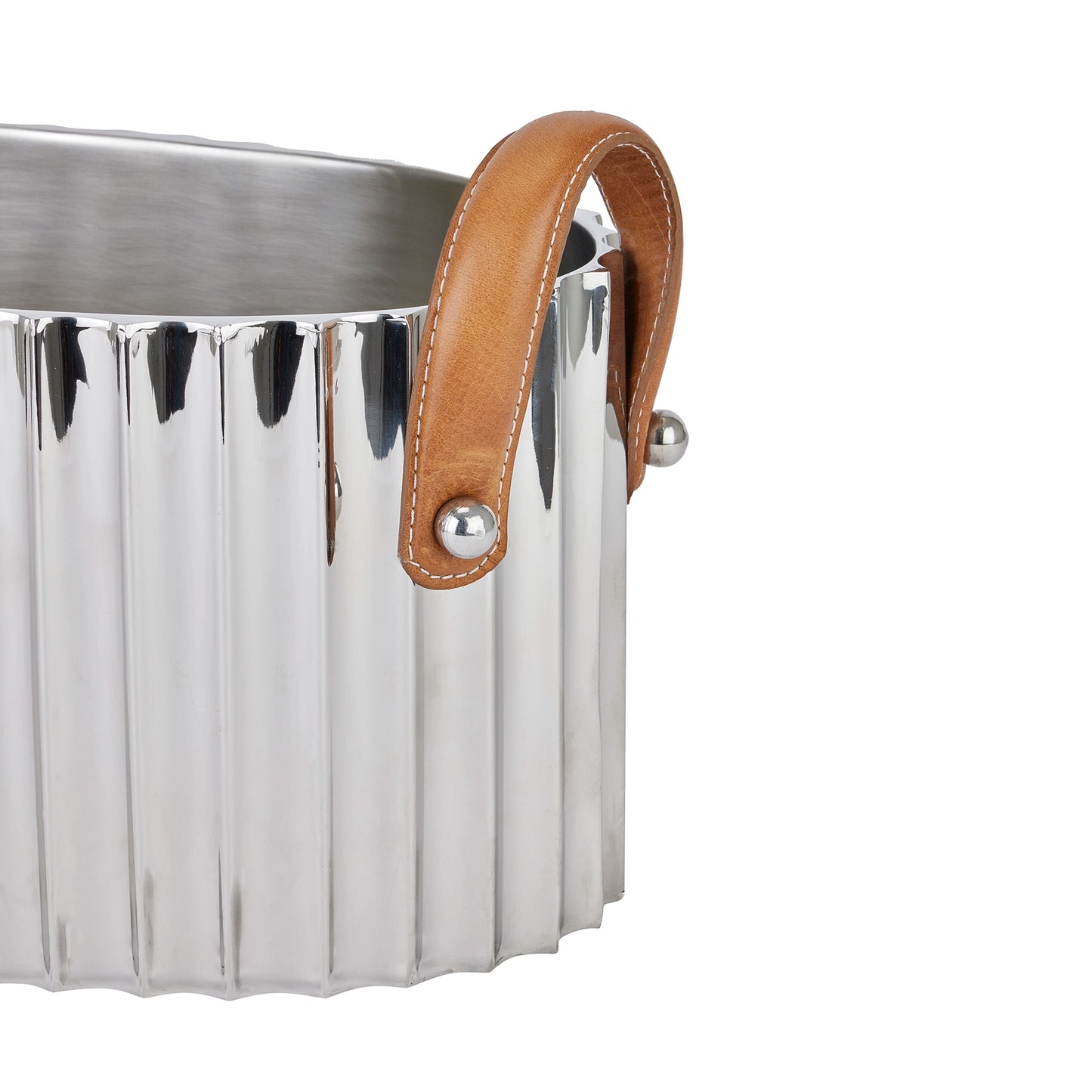 Large Ribbed Silver Champagne Cooler with Leather Handles 37x22cm Fluted Silver Wine Cooler - Click Style