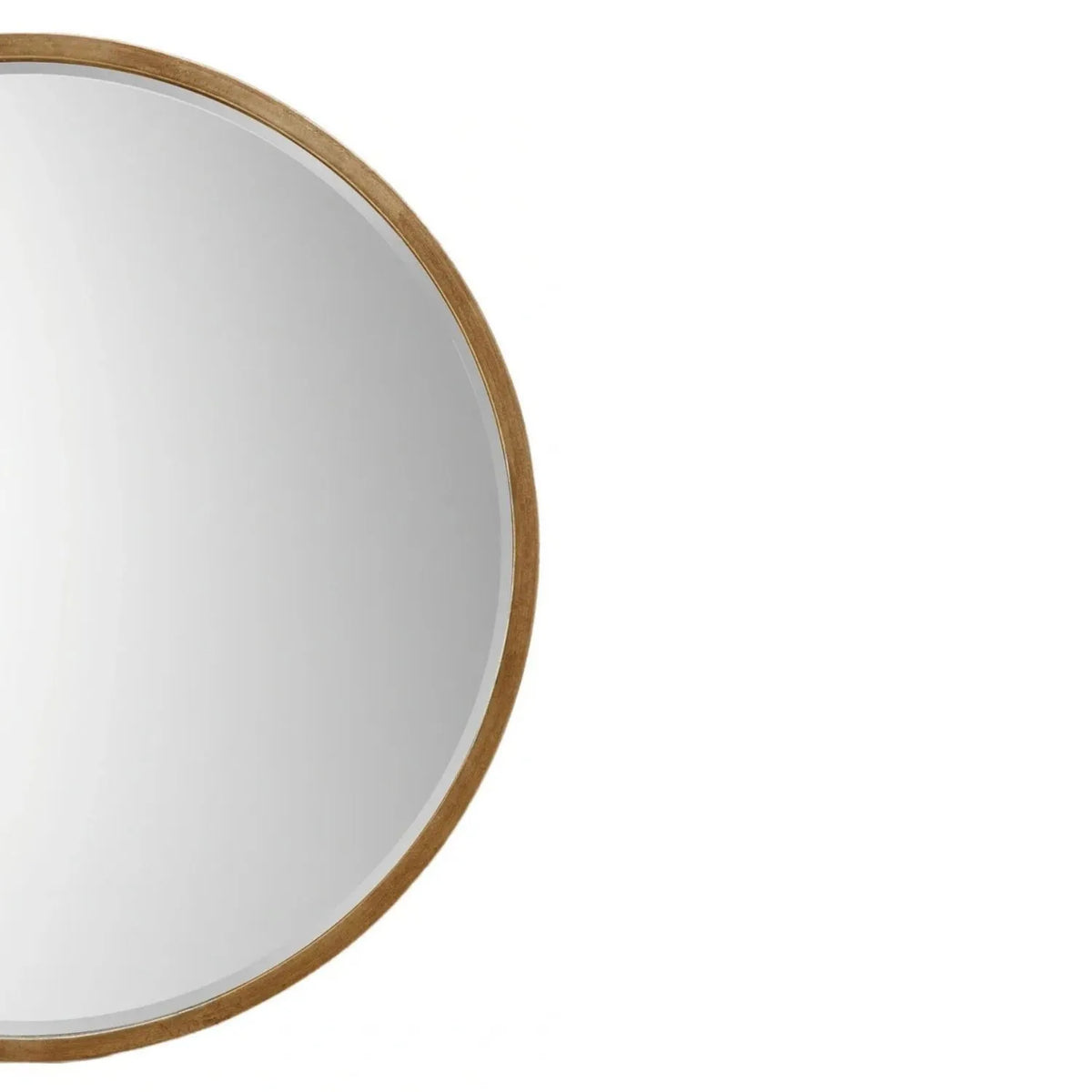 Large Round Antique Gold Wall Mirror with Slim Metal Frame & Bevelled Glass – Decorative Circular Mirror 80x2cm – Detailed view of curved antique gold metal frame and bevelled mirror glass | Click Style