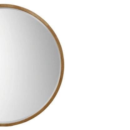 Large Round Antique Gold Wall Mirror with Slim Metal Frame & Bevelled Glass – Decorative Circular Mirror 80x2cm – Detailed view of curved antique gold metal frame and bevelled mirror glass | Click Style
