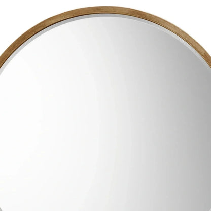 Large Round Antique Gold Wall Mirror with Slim Metal Frame & Bevelled Glass – Decorative Circular Mirror 80x2cm – Close-up of upper antique gold metal frame and bevelled glass edge | Click Style